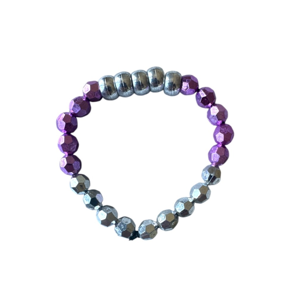 3 FOR $20 HANDCRAFTED Fuschia & Silver Pony & Metallic Glass Beaded Bracelet